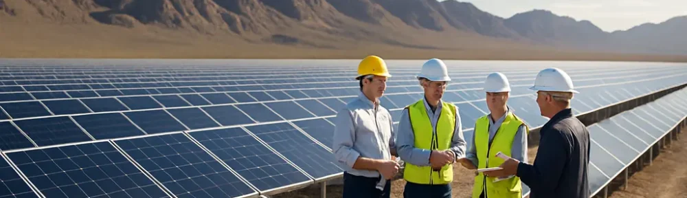 Nevada Solar Farm site concept with desert panels and battery storage containers