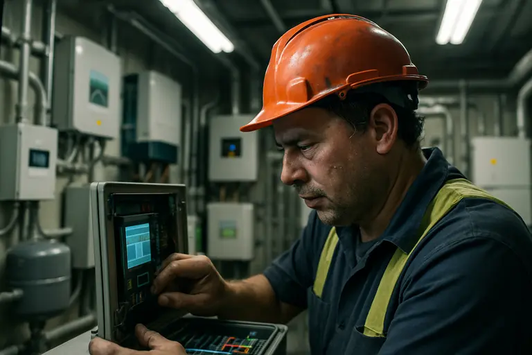 Facility operator reviewing building automation data on a workstation