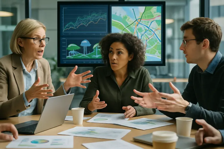 Transportation analyst reviewing trip data and vehicle energy records