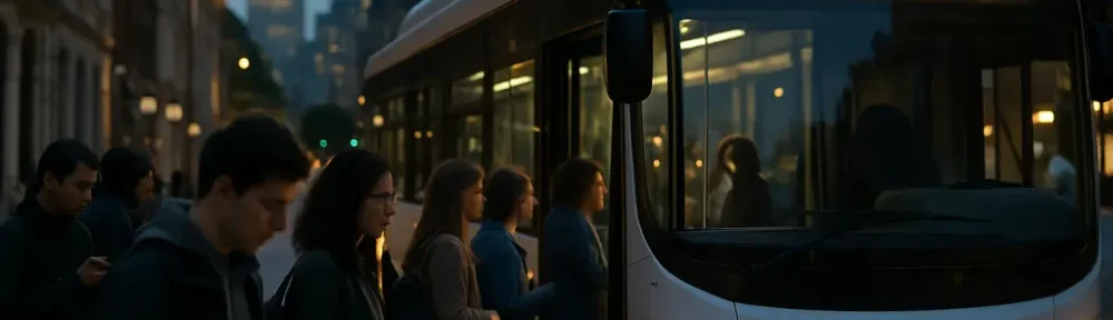 zero emission buses charging at a transit depot with maintenance staff nearby